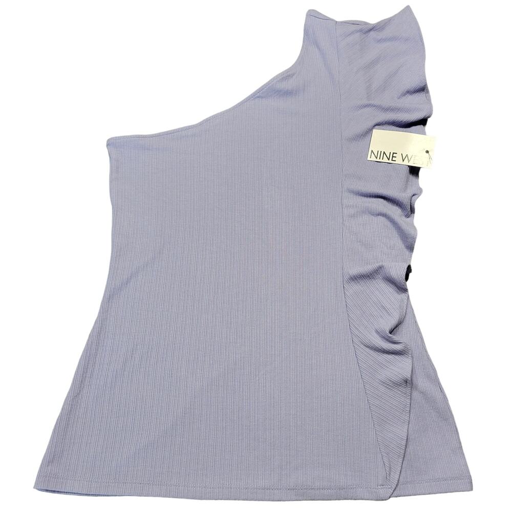 Nine West Women Shirt Size M Purple Stretch Preppy One Shoulder Cap Sleeve Top